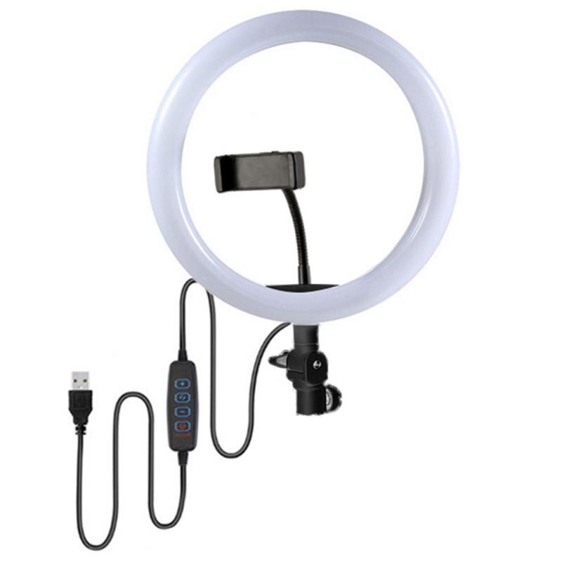 Photography LED Selfie Ring Light Dimmable Camera Phone Ring Lamp 10inch With Clip Fill Light For Makeup Video Live Studio: ring light black