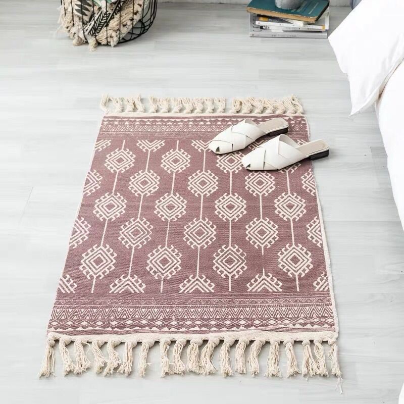 Bohemian Tassel Simple Cotton Linen Retro Ethnic Style Carpet Floor Mat For Bedroom Living Room Bedside Small Prayer Rug 60x90cm: 7