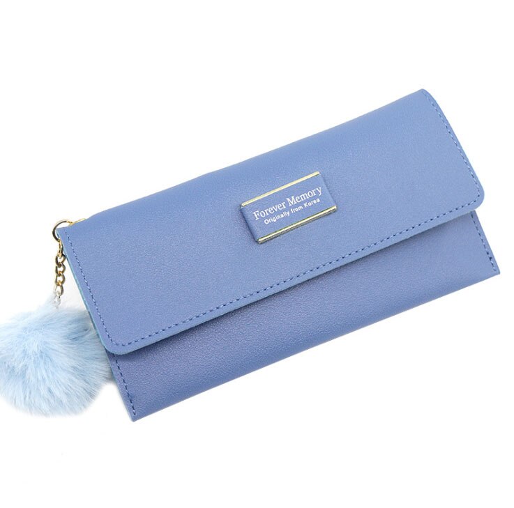 femmes sac à billes gland portefeuille en cuir synthétique polyuréthane Furry boule pendentif mi-long portefeuille couleur bonbon Style européen et américain portefeuille: Bleu