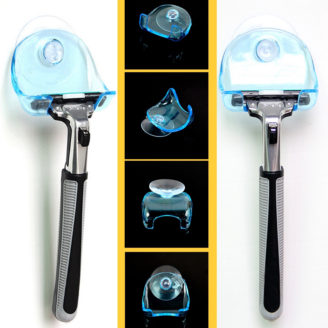 Bathroom Razor Holder 1Pcs Clear Blue Plastic Super Suction Cup Razor RackSuction Cup Shaver