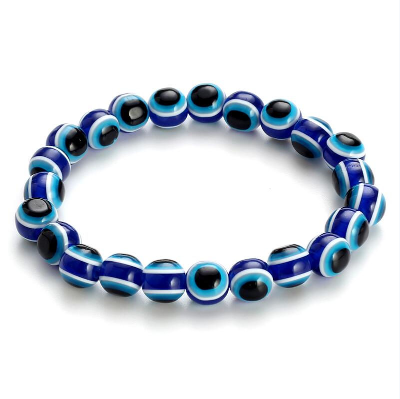 Evil Eye 4 6 8Mm Blue Resin Kralen Kralen Armband Turkse Stijl Charm Blue Eye Bead Armband voor Vrouwen EY4779: 8mm BLUE