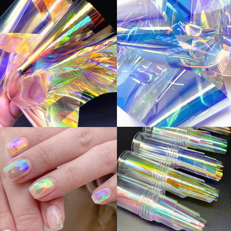 Aurora lámina de cristal para uñas, película adhesiva de celofán, de tendencia de uñas coreanas, cubo de hielo, decoración DIY, 100cm/botella