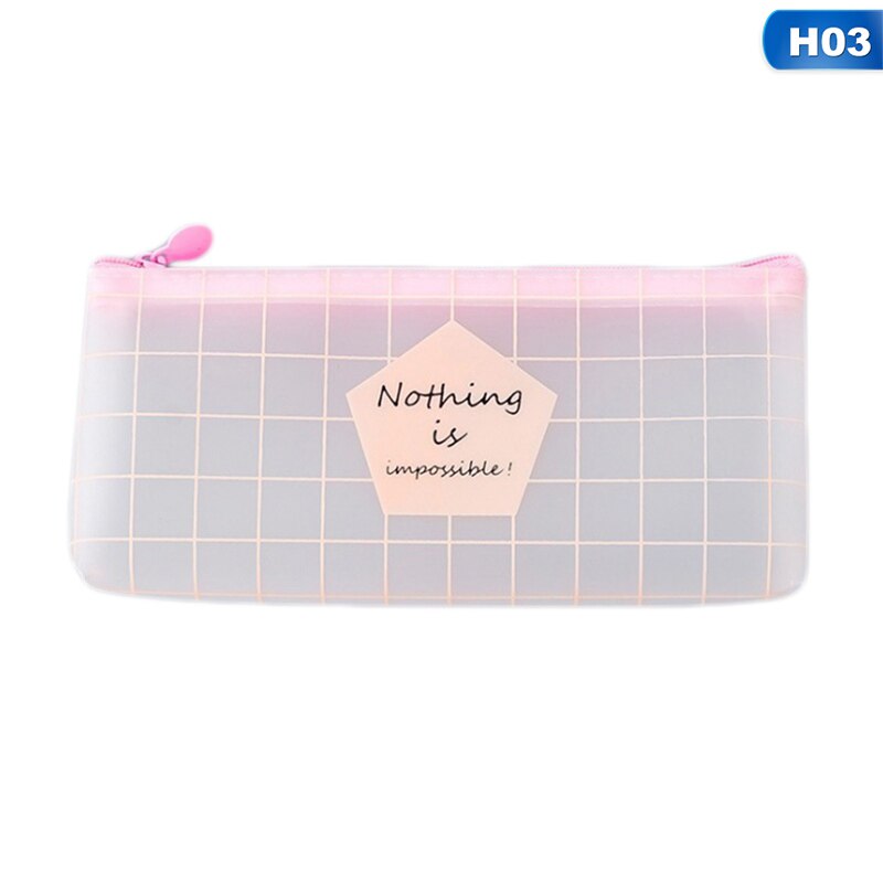 Transparent Waterproof Pencil Case Cute Pink Student Pencil Ccase Storage Bag School Stationery Supplies: H03
