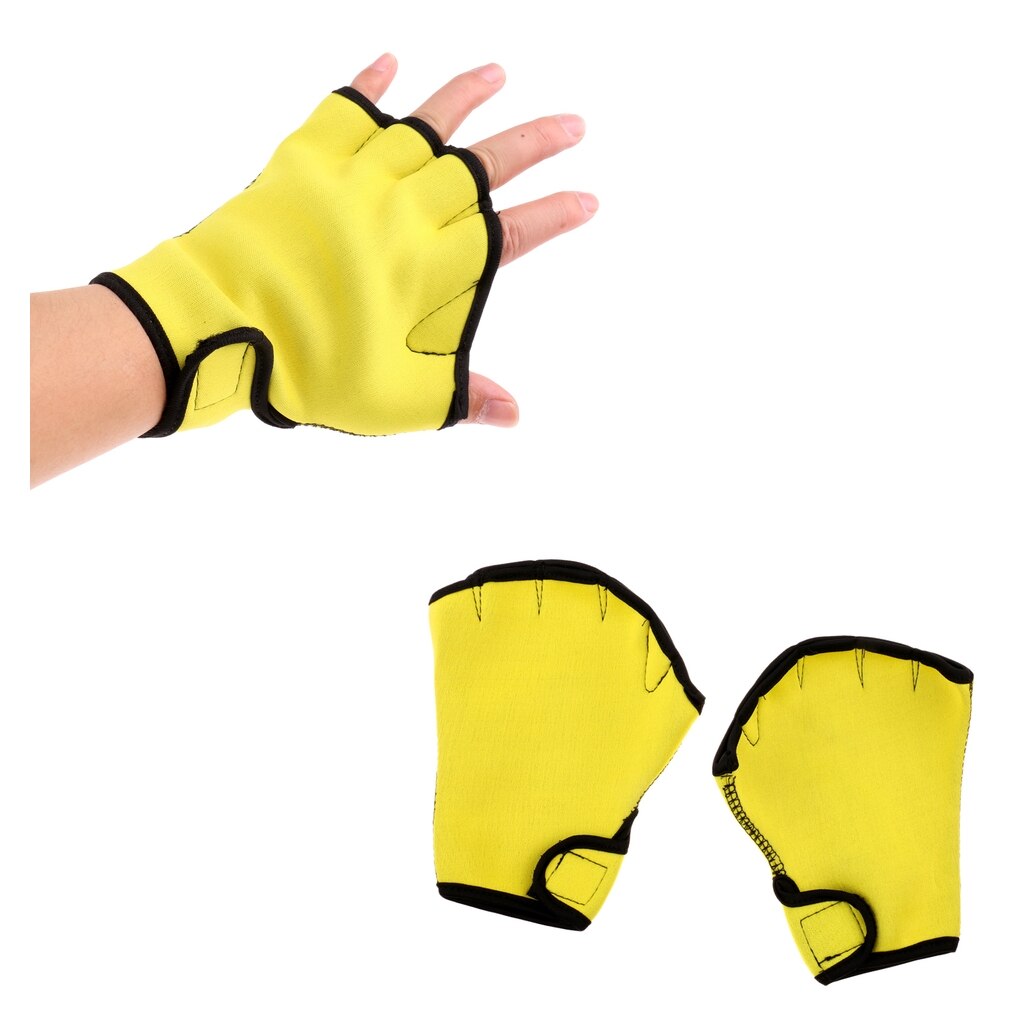 Magideal 1 par simning dykhandskar vattenkondition vattenmotståndsträning fingerfri webbed paddle neoprenhandskar gul