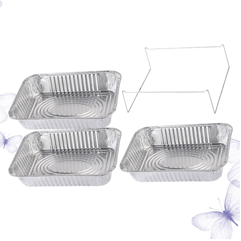 4 Stuks Wegwerp Bbq Drip Pan Aluminiumfolie Tin Barbecue Pan Voedsel Container Liner Trays Takeaway Verpakking Box Met Cover(3500Ml 3P