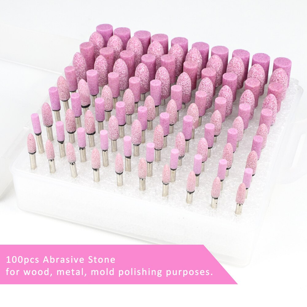 GUSIWU 100pcs/set grinding stone wheel dremel accessories rotary tool kit for polishing sharpening stone grinding head bits pink