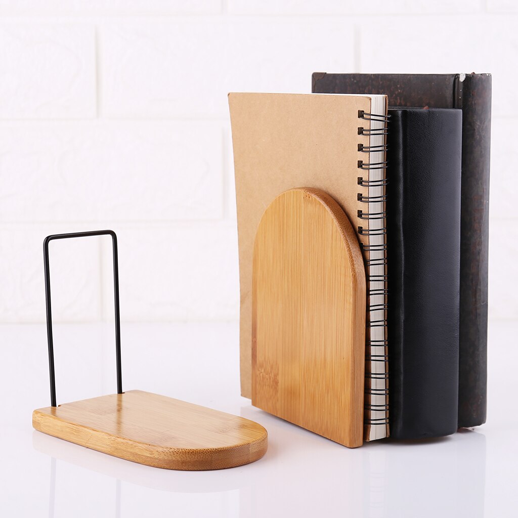 Natur bambus desktop organisator kontor hjem bogstøtter bog ender stand holder hylde bogreol  m17f