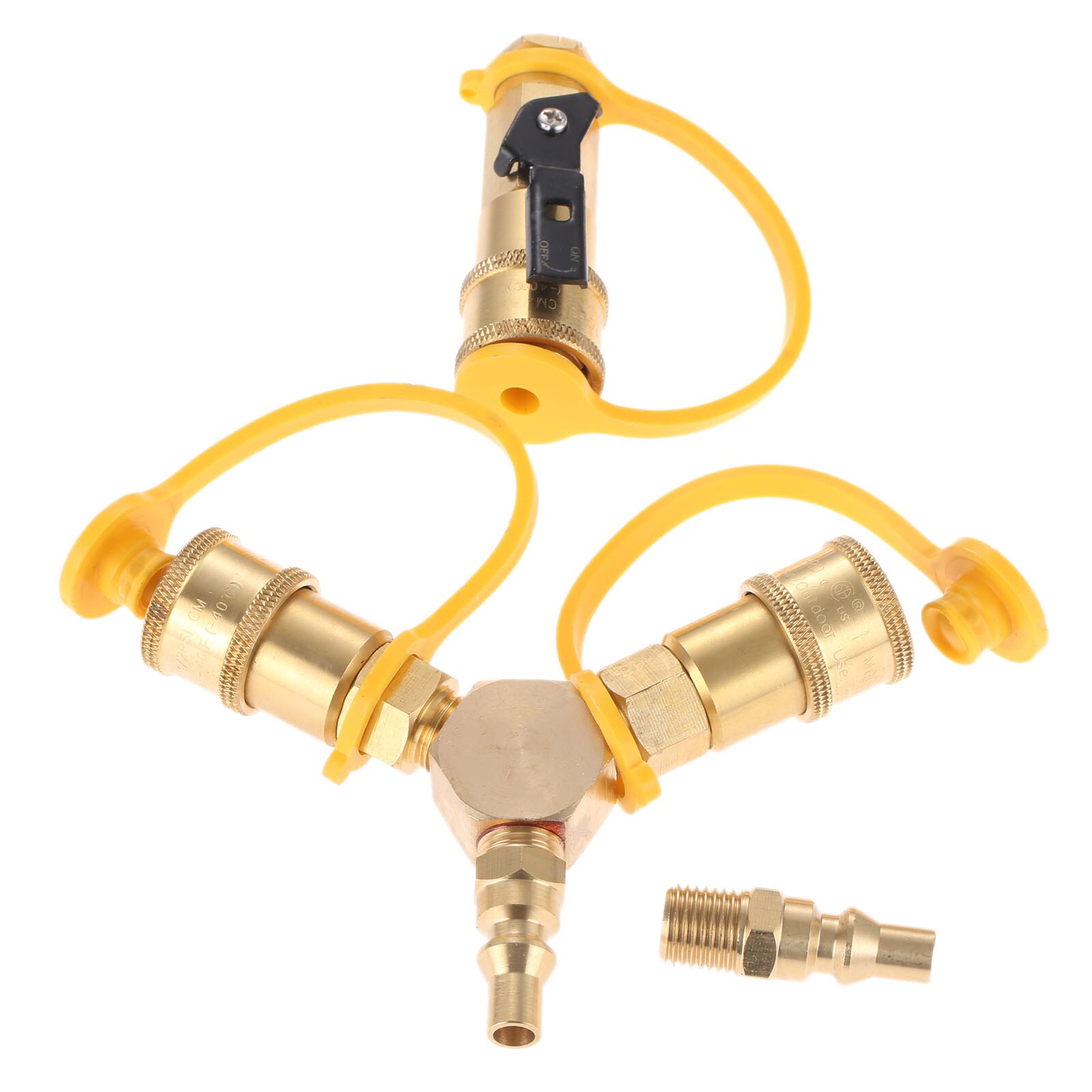 1/4&#39;&#39; RV Propane Quick Connect Y Splitter Adapter Shutoff Valve &amp; Full Flow Male Plug For Gas Grill Fire Pit Gas Stoves