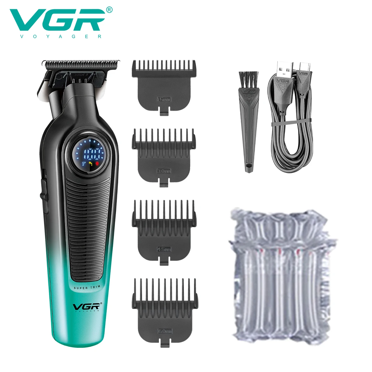 Nueva cortadora de pelo corporal de Metal degradado VGR 996, cortadora de pelo eléctrica para hombres, pantalla Digital inteligente LED, empujador de tallado en casa: Negro