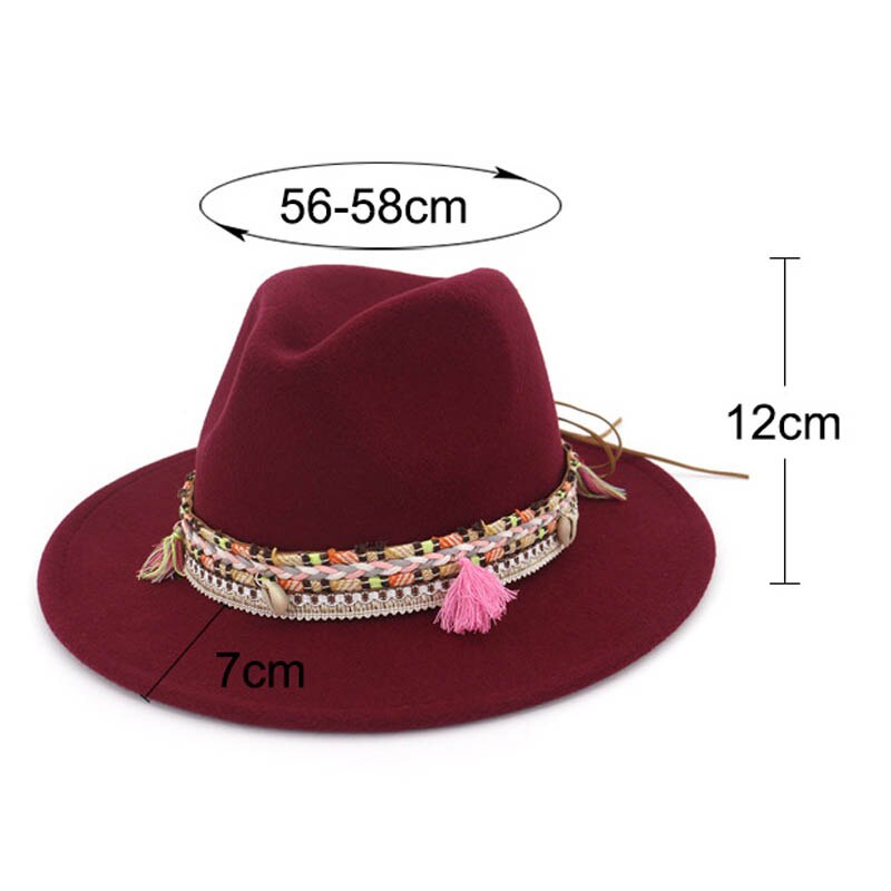 Nationale stijl dames heren wollen fedora hoed voor heren brede rand retro jazz hoed kerk panama paar petten