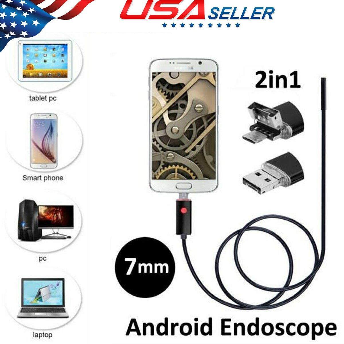Endoscope Camera 1/2m/5m USB 7mm 6LED Mini 2In1 Endoscope PC Endoscopes Borescope Inspection Camera