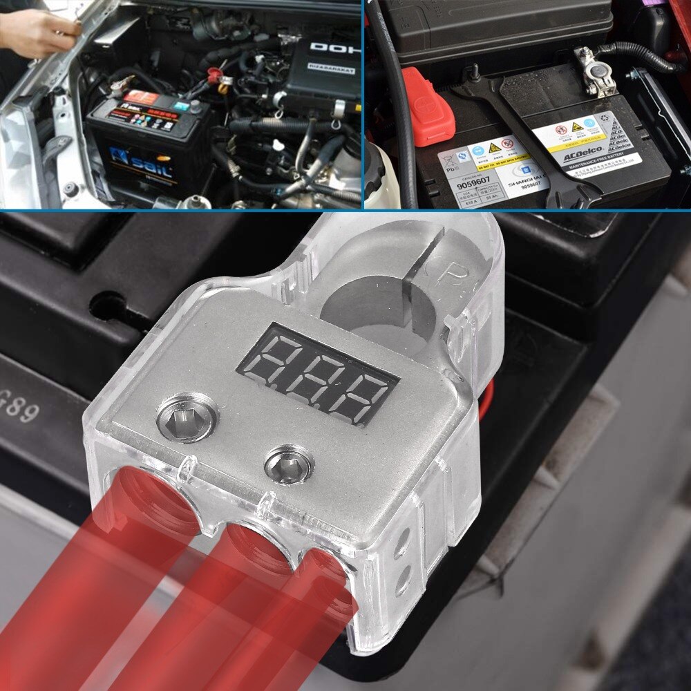 Car Battery Terminal Connectors Strong Versatility DC12V-24V Voltmeter 0 4 8 Gauge AWG Positive Negative Battery Clamp W/ Shims
