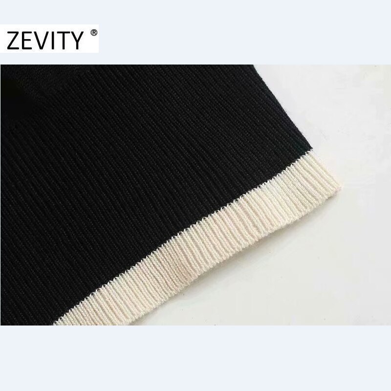 Zevity kvinnor vintage v-ringad prickig stickad tröja kvinnlig chic höst casual slim cardigan toppar  s443