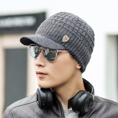 Gestrickte Männer Frauen Winter Mützen Hüte Sturmhaube Vlies Schädel Erreichte Kappen Schal Gesicht Maske Wolle Warme Skullies Gorros: dunkel grau