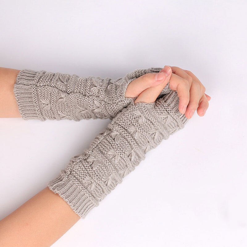 Manchettes en laine pour femmes, mitaine chaude, épaisse, sans doigts, chauffe-mains, en Crochet, tricot, Faux gants, couverture de bras, blanc, hiver: light grey