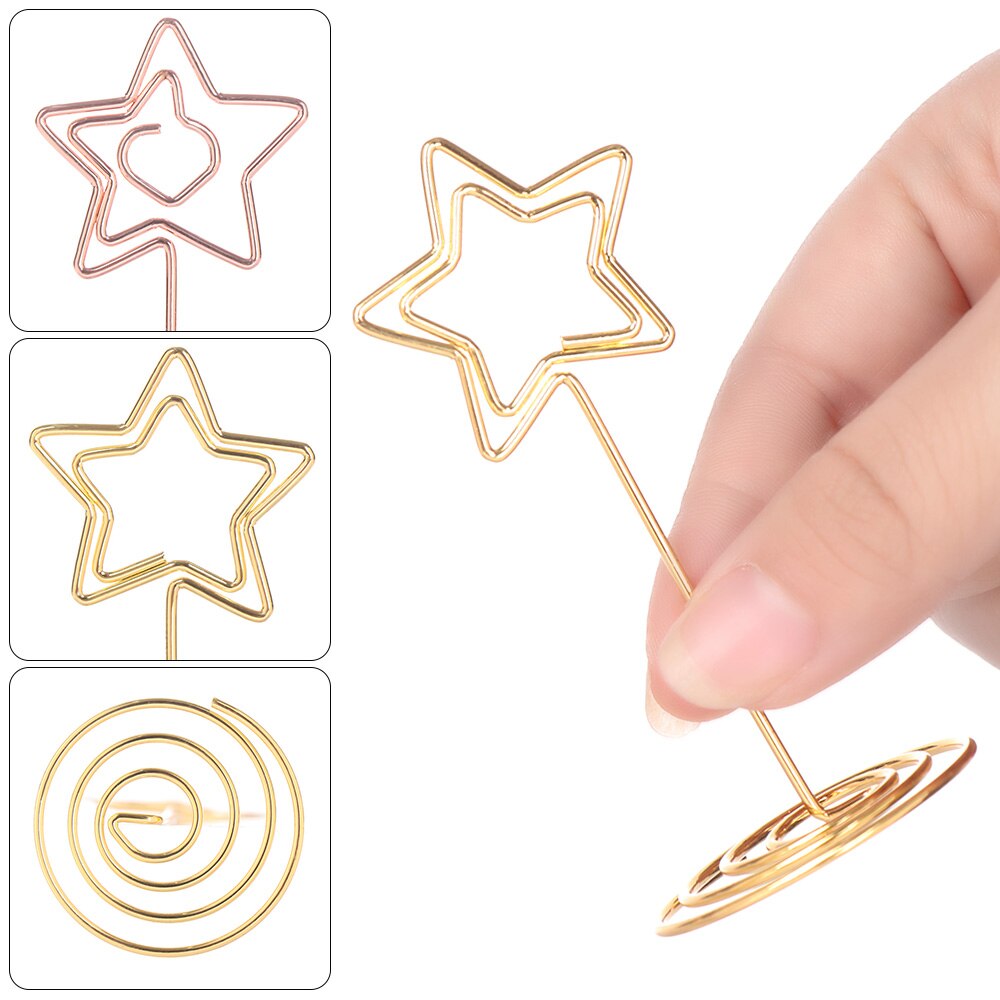5 stk femtakket stjerne form note klip metal fjeder bund bord navn nummer holdere plads kort clips memo stande kort clips
