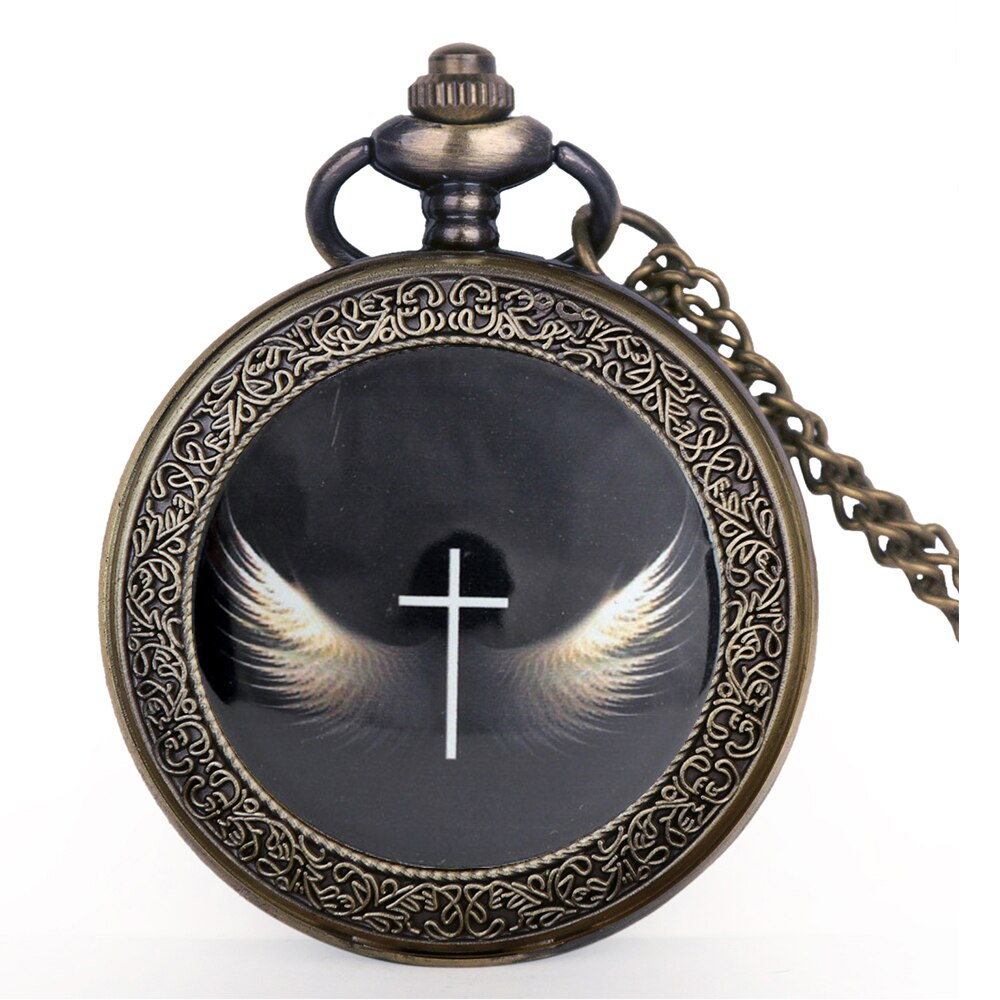 Vintage angel wing lommeur med kæde halskæde kvinder mænd quartz lommeure herre retro fob ur til mænd  pb625: Bronze