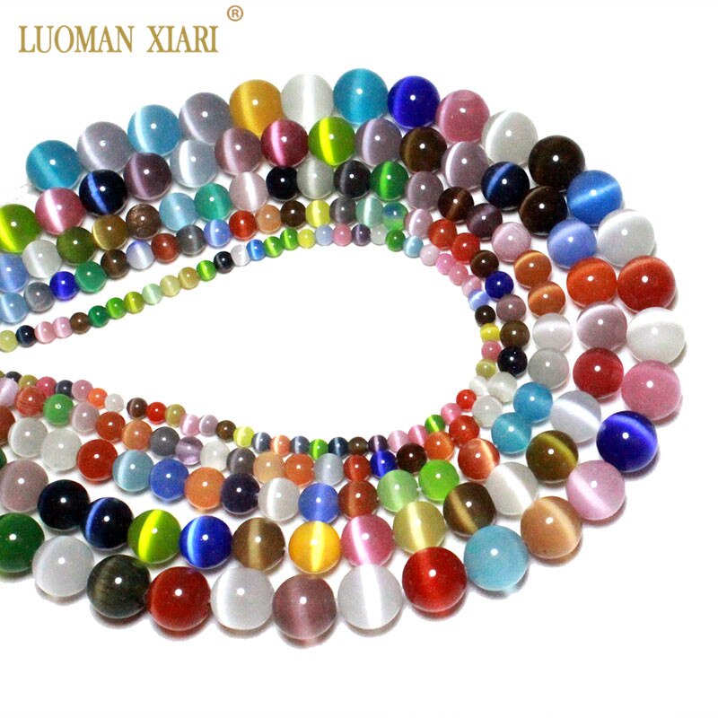 Fine AAA Colorful Cat Eye Round Natural Stone Beads For jewelry Making DIY Bracelet Necklace 4/6/8/10/12MM Strand 15''
