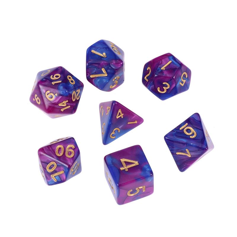 7pcs Polyhedral Dices Opaque Acrylic Number Game Purple and Blue Dice Set for Tile Games Table Game Playing