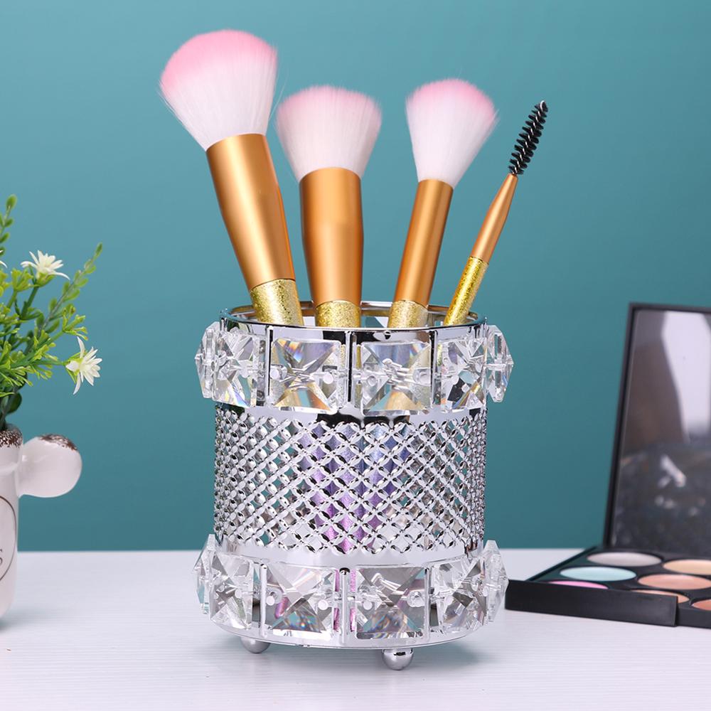 Crystal Makeup Organizer Metal Storage Box European style Eyebrow Pencil Lipstick Holder Makeup Brush Holder Cosmetic Organizer: E  11x10x10cm