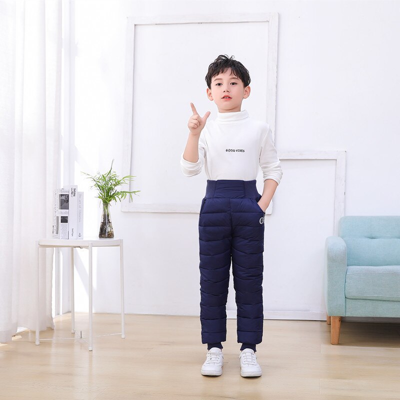 Girls Boys Winter Pants Cotton Thick Warm Trousers Children 3-14 Year Waterproof Ski Clothing Elastic High Waisted Pant