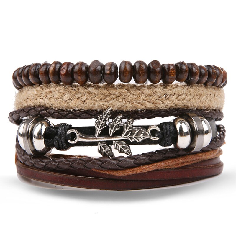 Ifmia Vintage Multilayer Bar Brief Lederen Armband Mannen Mode Handgemaakte Bead Gevlochten Touw Wrap Armband Geweven Sieraden