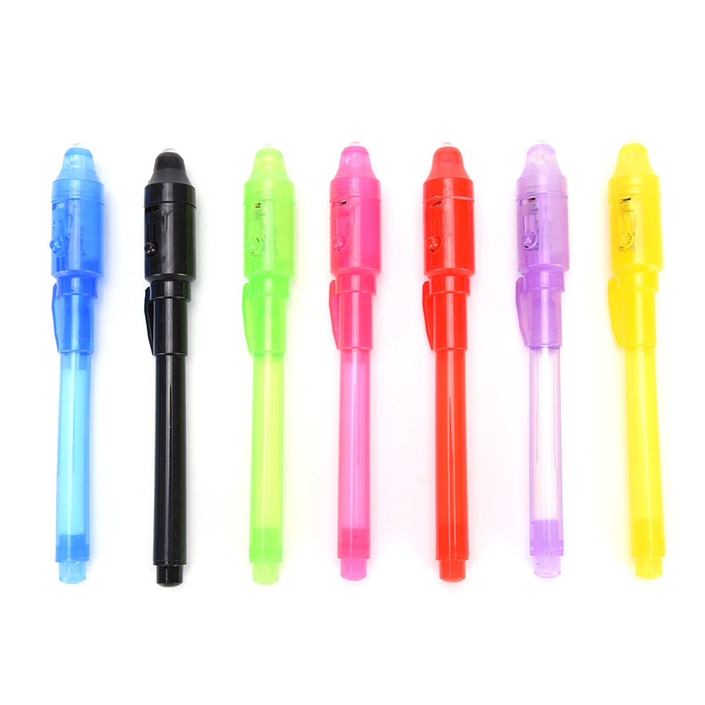 Bolígrafo de tinta Invisible para dibujo de escuela y oficina, conjunto de luz negra púrpura mágica UV 2 en 1, papelería creativa