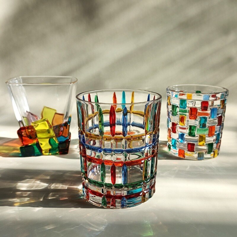 Glass Coffee Cup Hand-painted Line Woven Crystal Glass Whiskey Cup Juice Cup Restaurant Drinking Cup Office Drinking Utensils