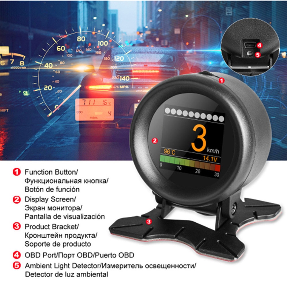 AUTOOL X60 Car OBD GPS HUD Digital Meter Alarm Speed Water-Temp Gauge for 12V OBD-II Standard Vehicles Automotive Display Hud