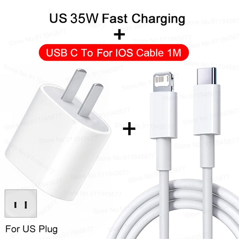 PD 35W Schnellladegerät für iPhone 11 12 13 14 15 Pro Max Schnellladekabel für iPhone 15 Plus USB Typ C Datenleitung Telefonladegerät: CH