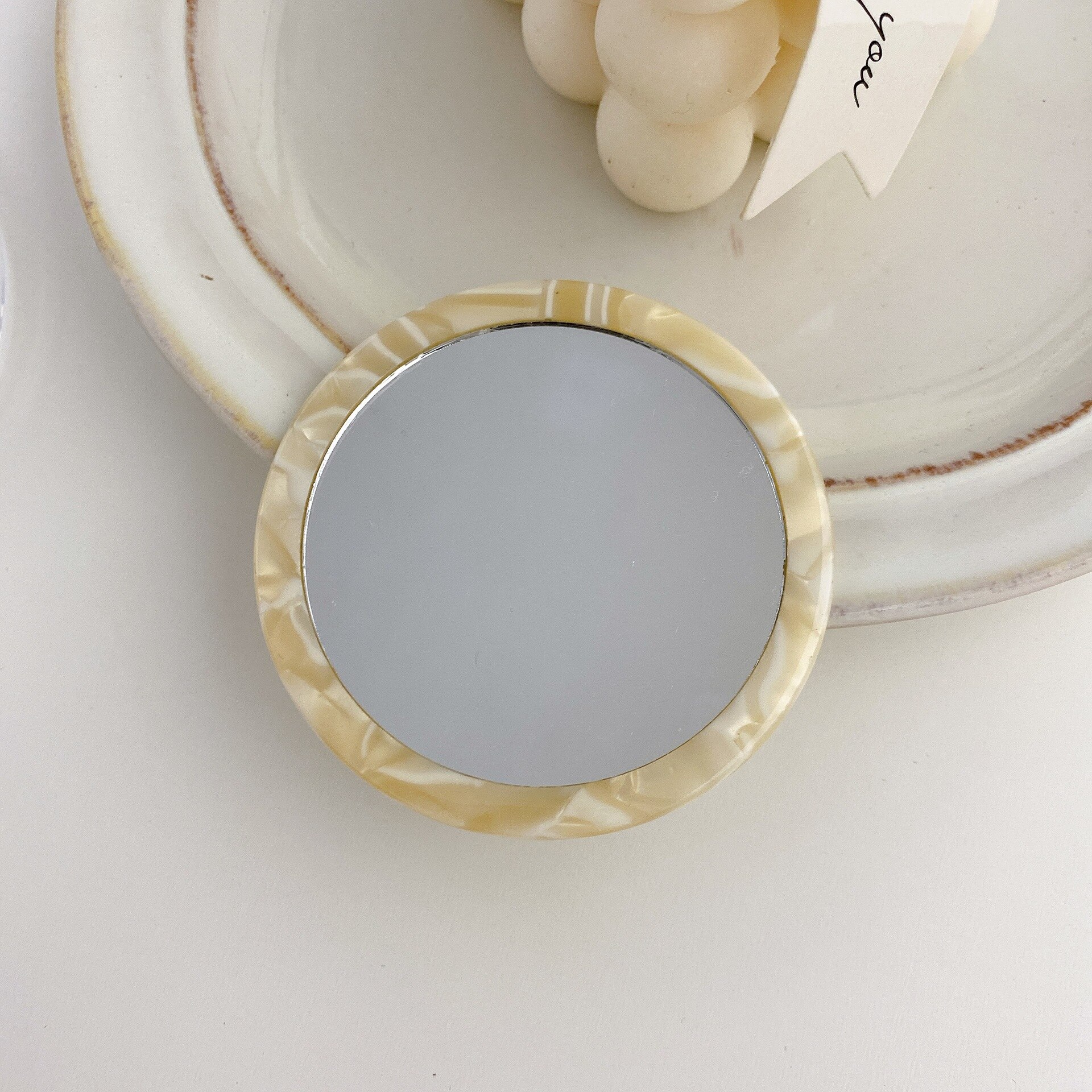 Miroir géométrique rétro en plaque d&#39;acide acétique, coréenne, petit miroir rond Portable, maquillage quotidien, petit miroir Portable