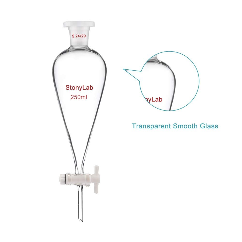 1pcs 250ml pear-shaped Clear And Thick Separating Funnel with PTFE Piston for Lab experiment