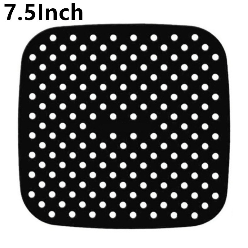 Wiederverwendbare Luft Friteuse Liner Silikon Zubehör Lebensmittel Klasse Öl Matten 7.5/8.5/8/9 Zoll Platz Runde Nicht-Stock Silizium Korb Matten: 7.5Zoll Platz-Schwarz