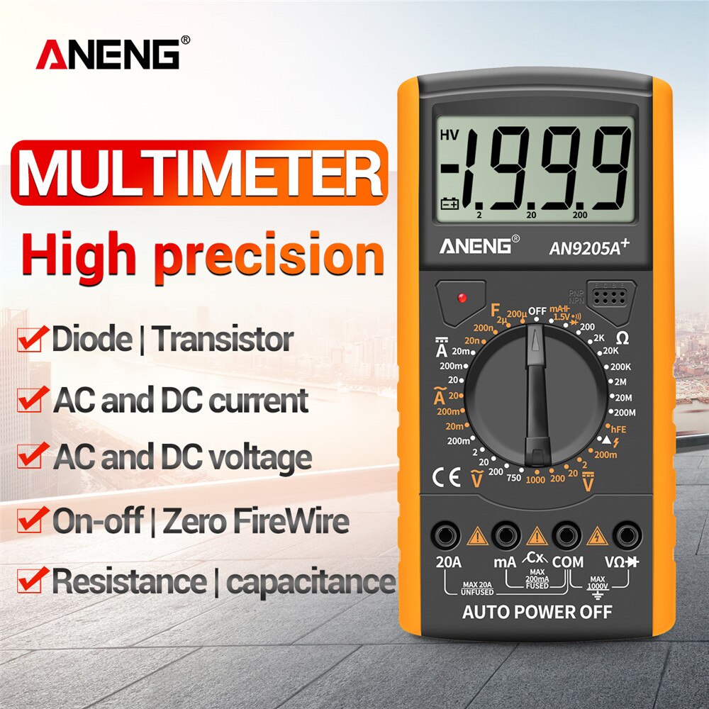 ANENG DT9205A+Digital Multimeter LCD Display Manual Range AC DC Resistance Capacitance Transistor Tester Ammeter NCV Test Meter