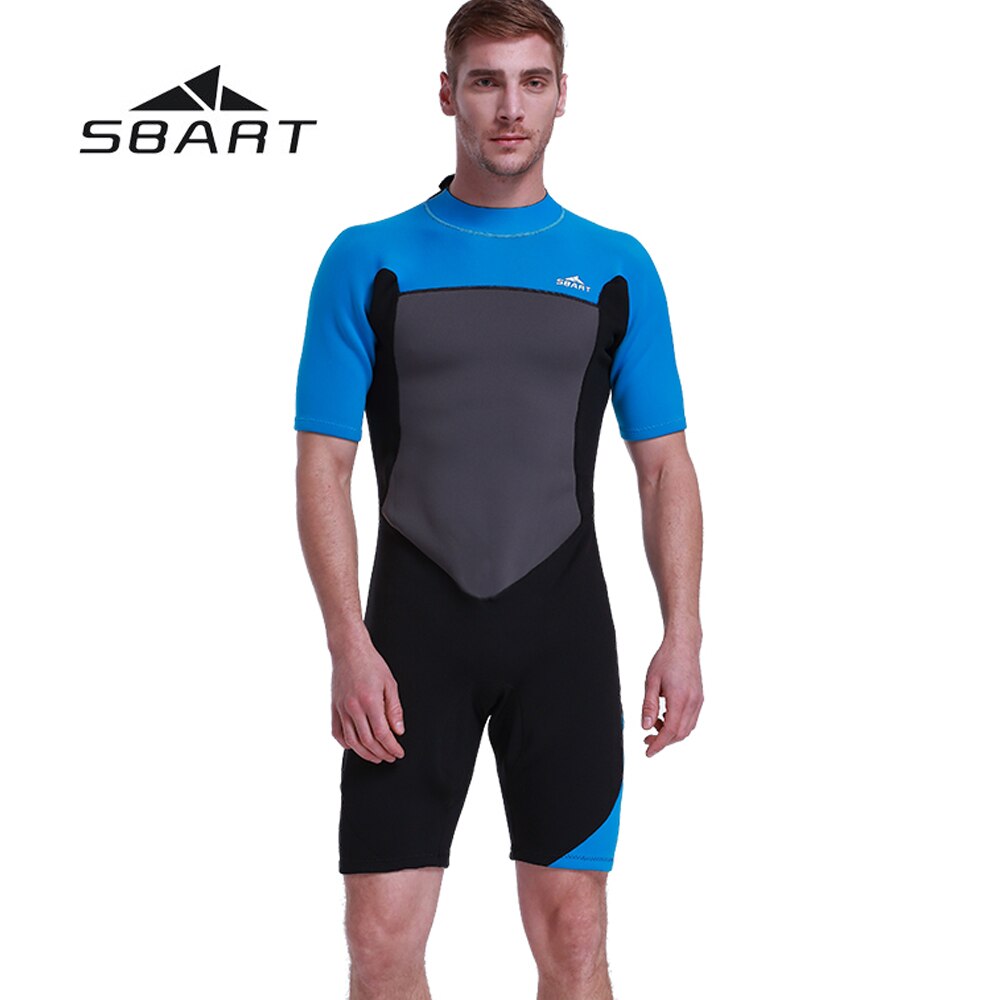 SBART 2mm Neopren Neoprenanzug Kurzarm einteiliges Frühling Anzug Zurück Reißverschluss für Frauen und Männer 2 Arten Stachelrochen Ader Wärmer: Blau / M