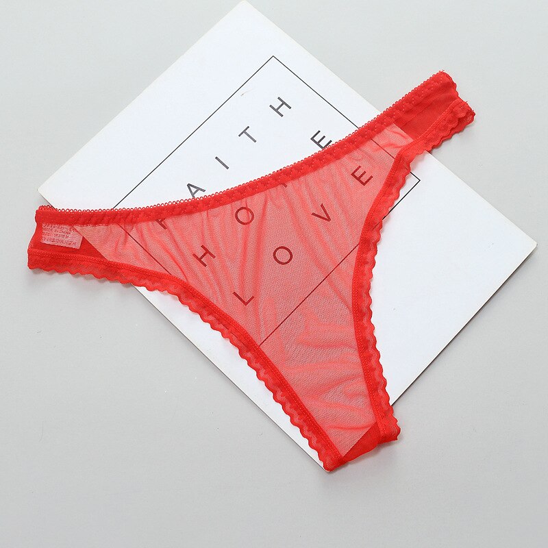 Women&#39;s Thong Sheer Panties Transparent Knickers Sexy Women&#39;s Panties Lingerie G String Thongs Lace Underwear Female Perspective: Red