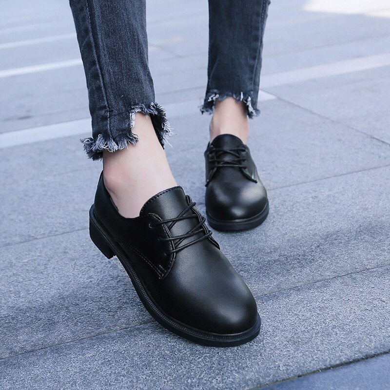 Zapatos planos de charol de estilo británico mocasines de Mujer Zapatos de tacón grueso de punta redonda para mujer zapatos