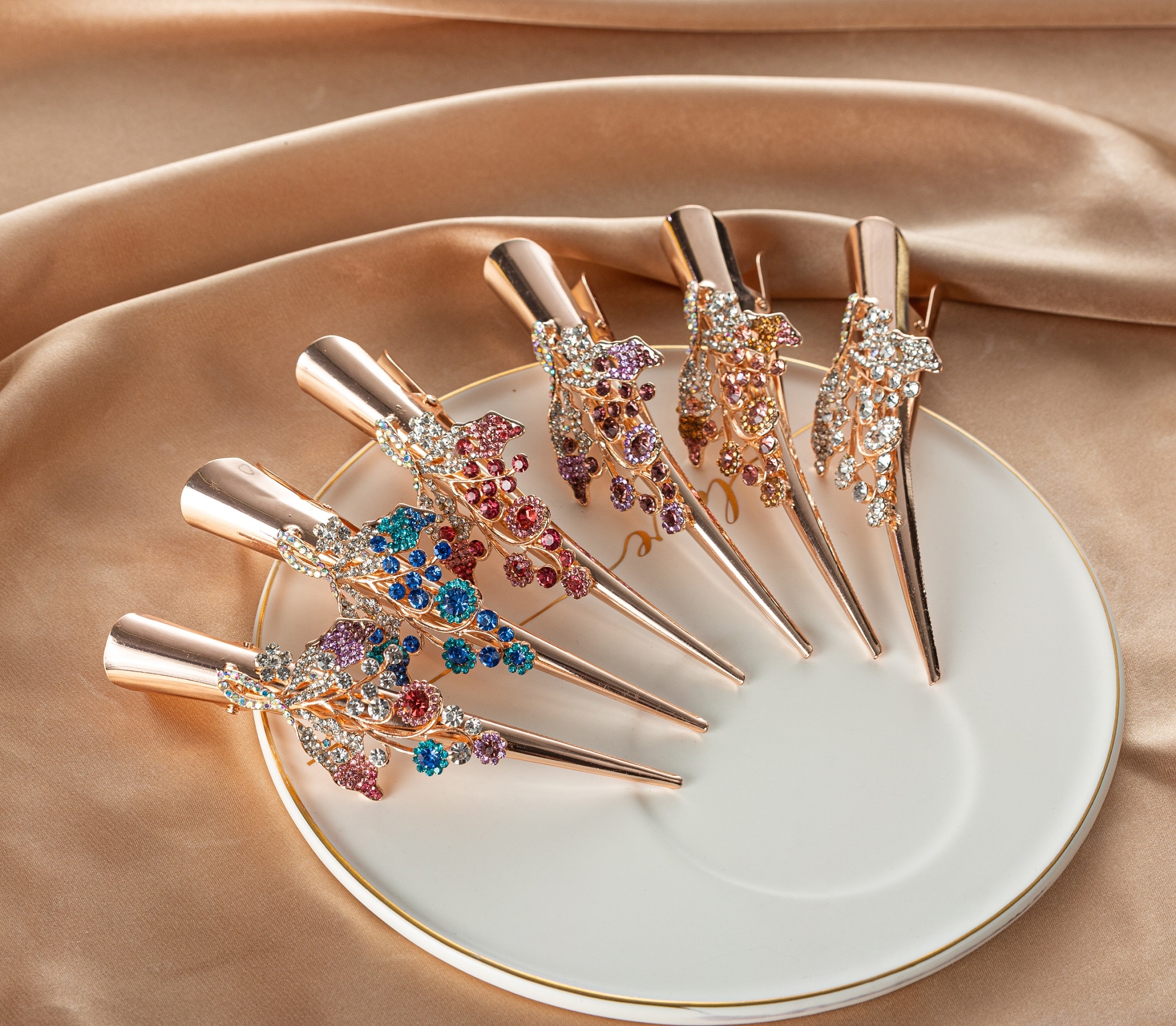 vintage large rhinestone metal horn clip tiara Duck tip clip crystal hairpin hair accessories