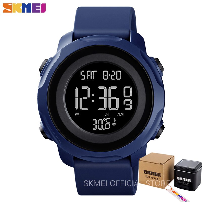 Skmei Body Omgevingstemperatuur Heren Horloges Fitness 2 Tijd Digitale Mannen Horloges Waterdichte Gezonde Tracker Montre Homme 1682: Blueblack with box