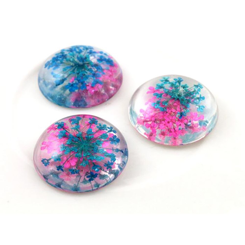 5pcs 25mm Mixed Natural Dried Flowers Flat Back Resin Cabochons Cameo