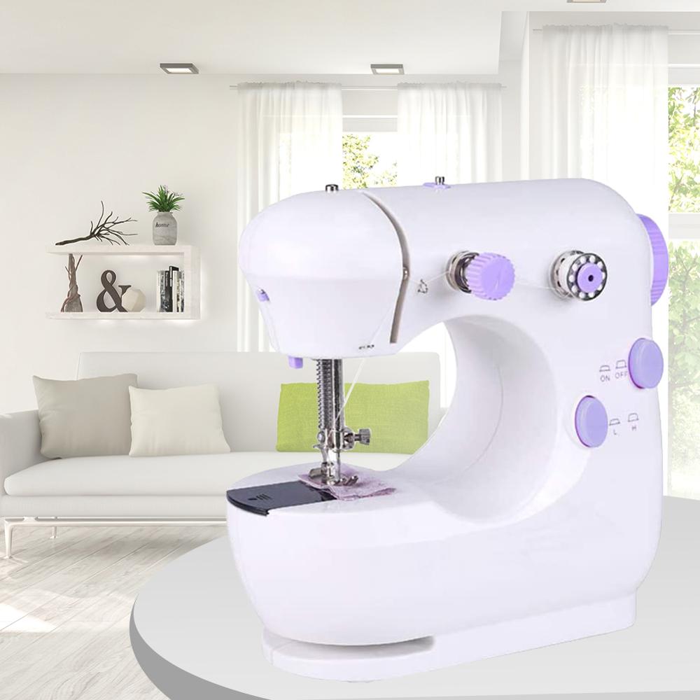 Mini Sewing Machine Built-in Light Mending Machine Dual Speed Double Thread Stitching Electric Pedal Sewing EU Plug Small Gadget