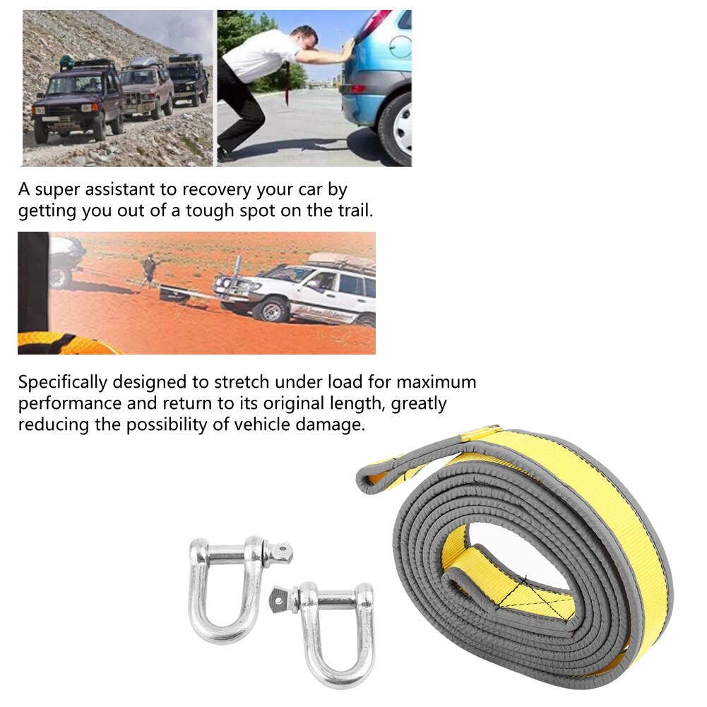 Car Trailer Towing Rope Recovery Tow Strap 8 Tons 4 Meters with U-shape Hooks Two sides equipped with light reflection strip
