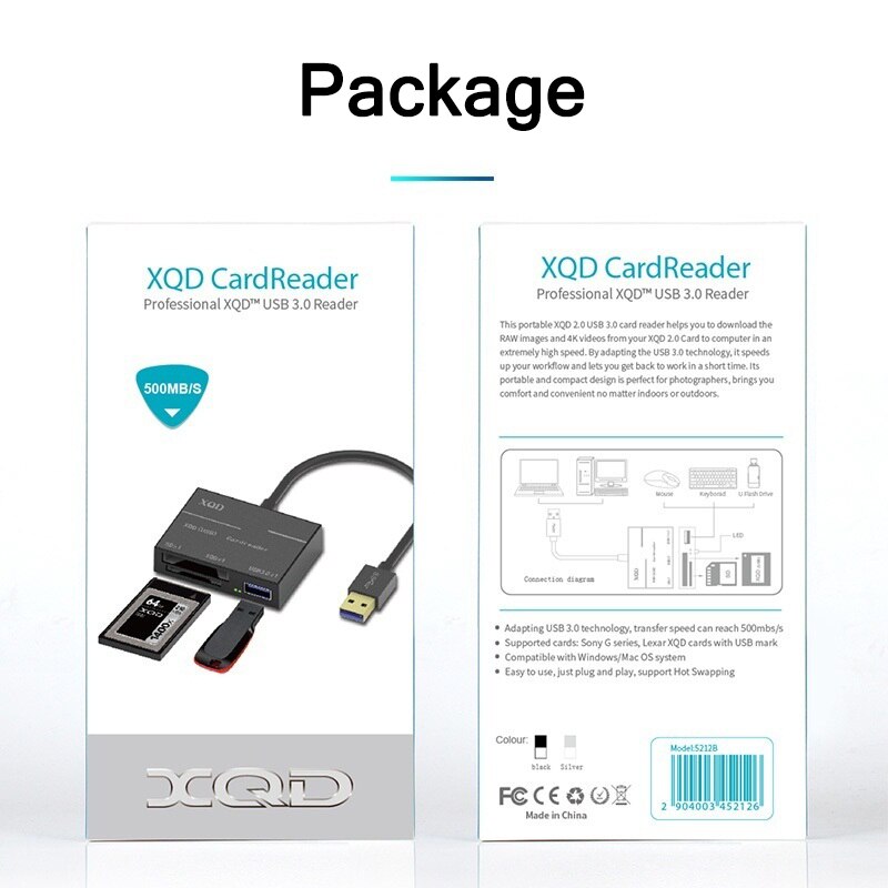 Alt-i-et xqd sd-kortlæser op til 500mb/ s højhastigheds xqd 2.0 usb 3.0 hub kamera kit adapter til sony m/g series nikon  d4/d5/d500