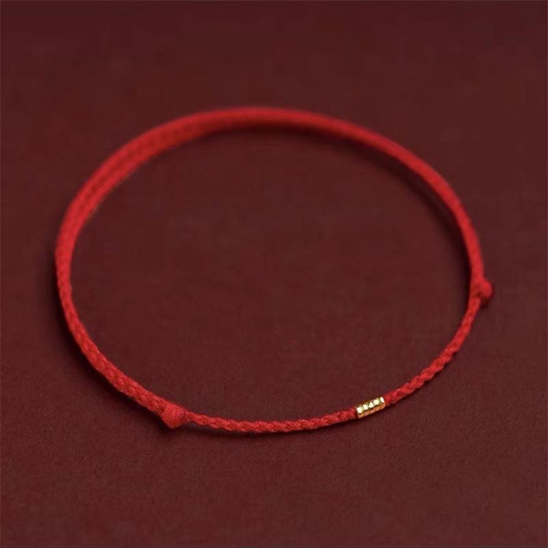 Handgemachte Gold Farbe Perlen verrotten Seil Glück Armreifen Länge Einstellen Kreis Charme Armbänder für Frauen Männer Liebhaber: Schwarz / Heißes Stempeln