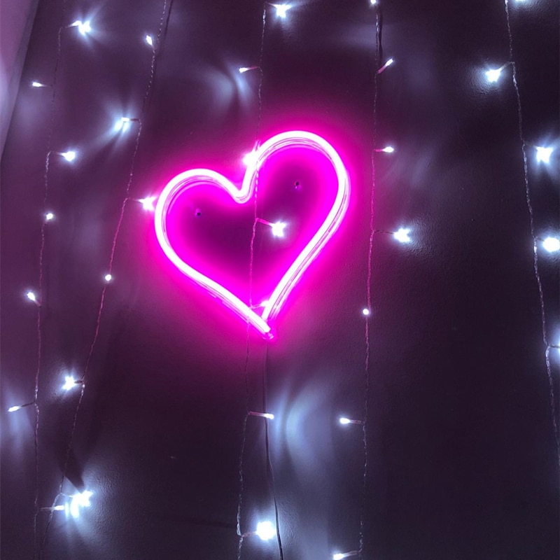 Heart Shape Neon Sign Wall Hanging Neon Light for Wedding Bedroom Home Party Decor Bar Light USB Powered Valentine's Day