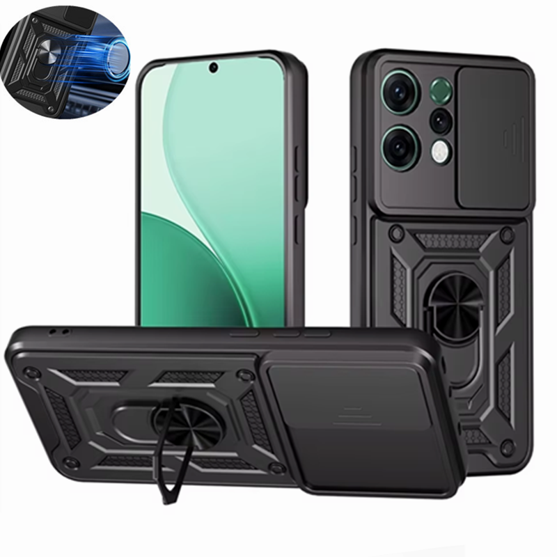 Funda protectora de anillo magnético Armor para OPPO Reno 14 Pro 14F 5G, Funda protectora de lente deslizante para Reno14 Reno14F