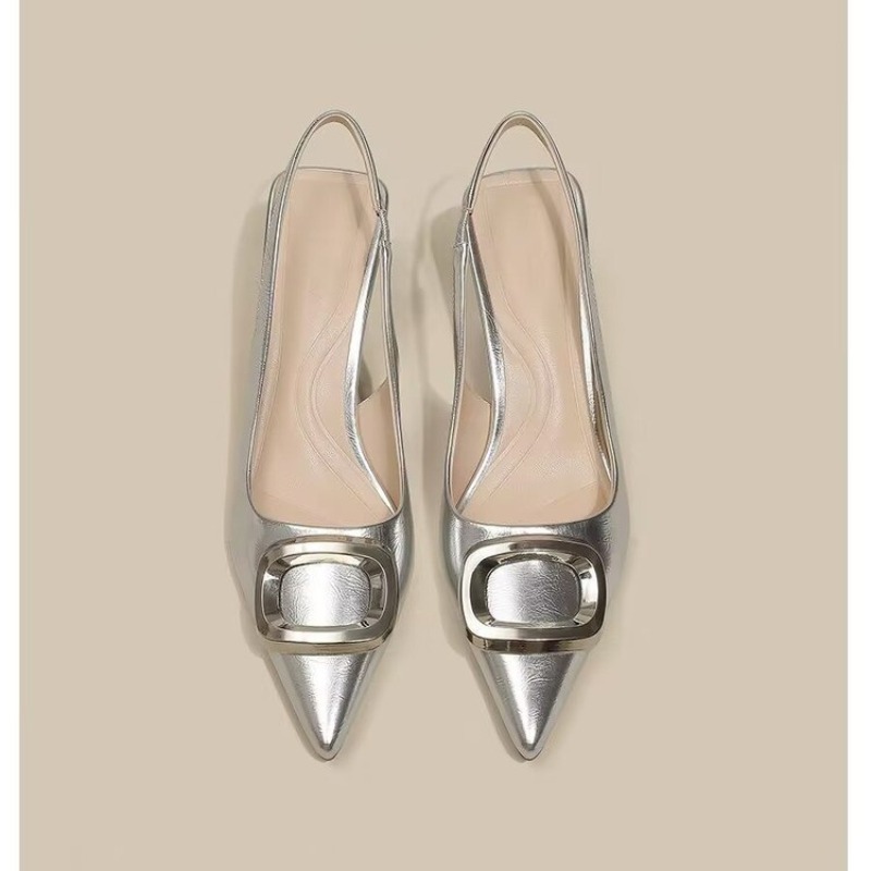 Mærke kvinde slingback sko forår damer høje hæle mellemhæl spids tå slip-on sandal mules