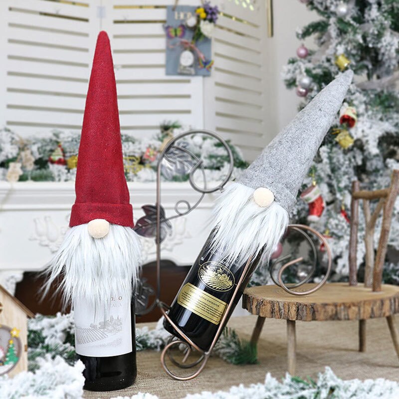 Jultomten flaskskydd dekoration ansiktslös juldocka flaskskydd jul champagne vinpåse hem