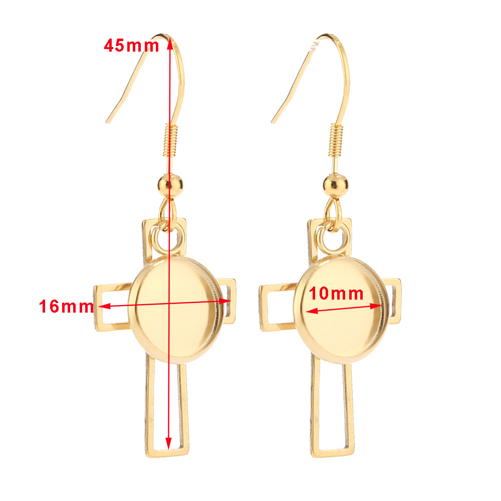 10pcs Exquisite Gold/Steel Cross Stainless Steel Earrings Bases Settings Earring Blank DIY Earring Accessories: Gold