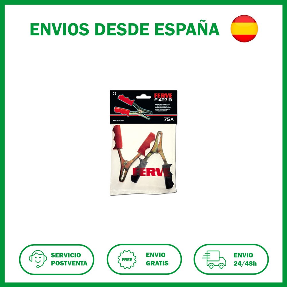 Pinzas arranque bateria 75 a JUEGO DE 2 UNIDADES Ferve. Pinzas de arranque Ferve Bateria 75A, juego de 2 unidades referencia F-427B.
